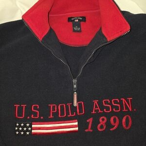 U.S. Polo Assn. Vintage Y2k Dark Navy Blue and Red 1/4 Zip Pullover